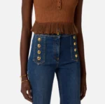 Elisabetta Franchi Jeansy palazzo z guzikami - obrazek 3
