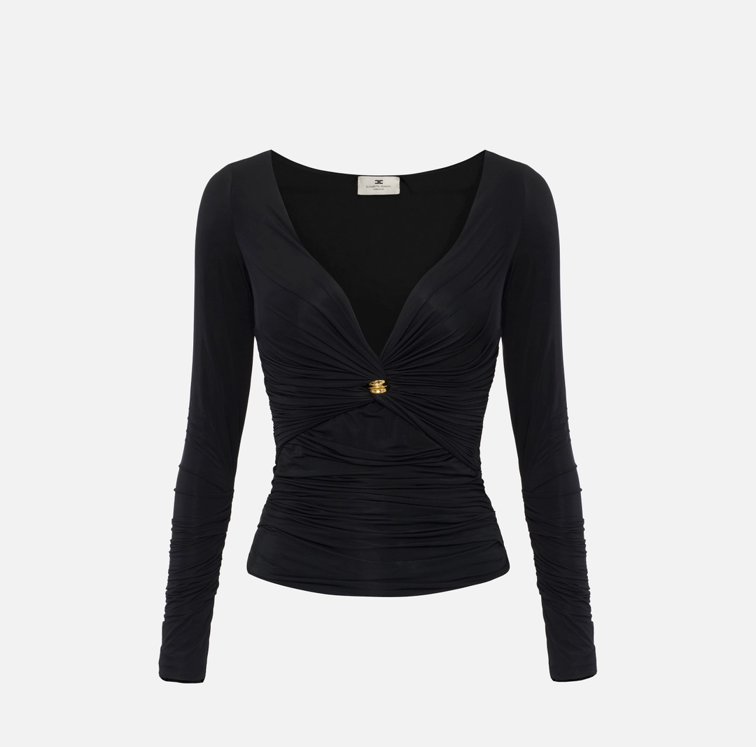 Elisabetta Franchi Sweter z dżerseju z biżuteryjnym detalem Elisabetta Franchi Sweter z dżerseju z biżuteryjnym detalem - obrazek 1